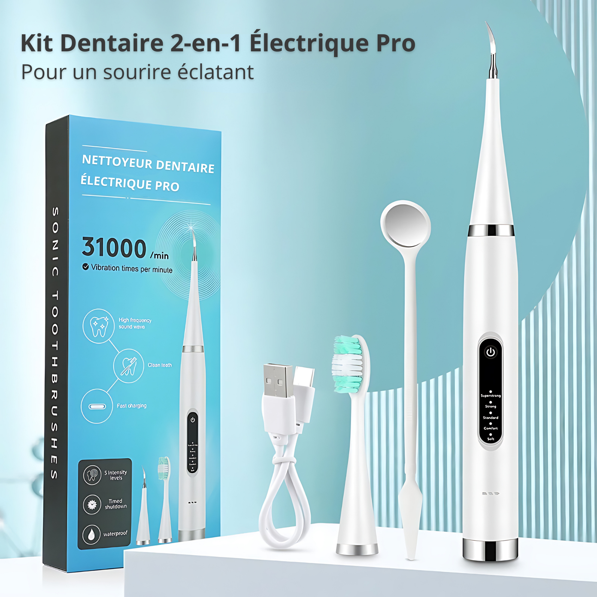 VITAL CARE | Kit dentaire ultime 2 en 1 : Blanchiment et nettoyage efficaces