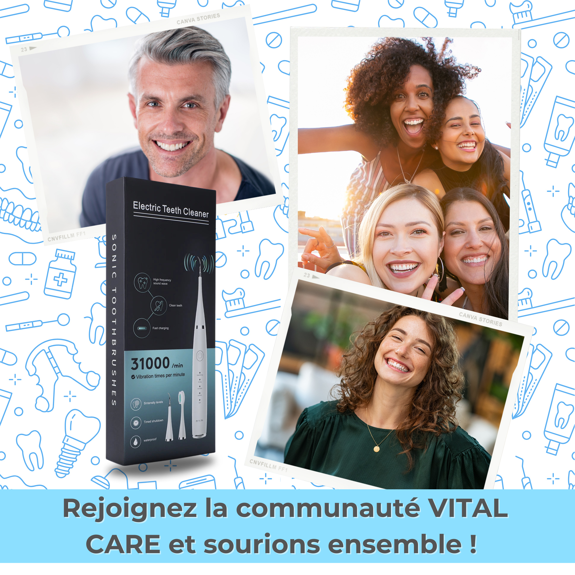 VITAL CARE | Kit dentaire ultime 2 en 1 : Blanchiment et nettoyage efficaces